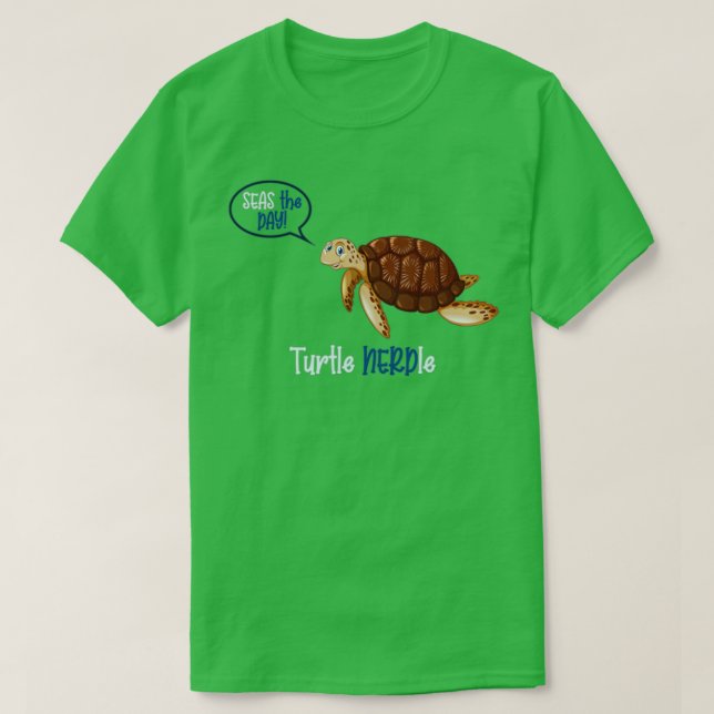 Turtle Nerdle on Ocean Blue T-Shirt (Design Front)