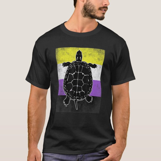 Turtle Non Binary Flag LGBT Trans Funny Nonbinary  T-Shirt (Front)