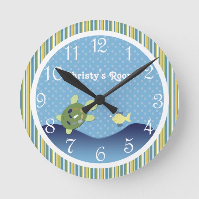 Turtle Ocean Reef Nursery Personalized Wall Clock (Front)