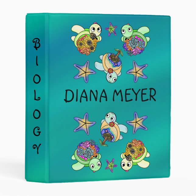 Turtle Ocean Wave Beach Tropical Happy School Mini Binder (Front/Spine)