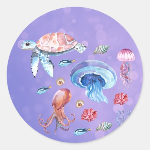 Turtle Octopus Jellyfish Swimming Classic Round Sticker