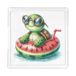 Turtle On A Watermelon Floaty Acrylic Tray