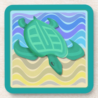 Turtle on Beach Cork Coaster