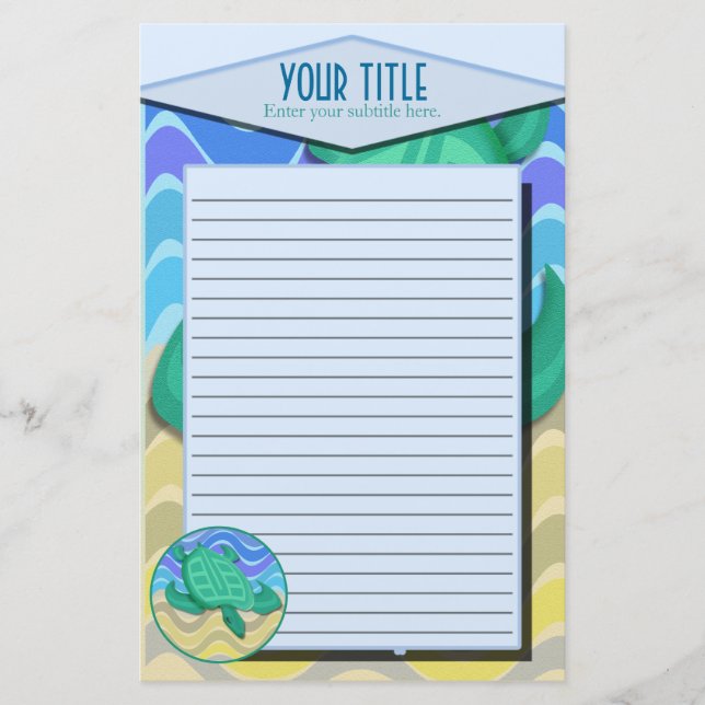 Turtle On Beach Lined Stationery (Front)