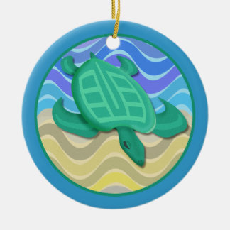 Turtle on Beach Round Ornament