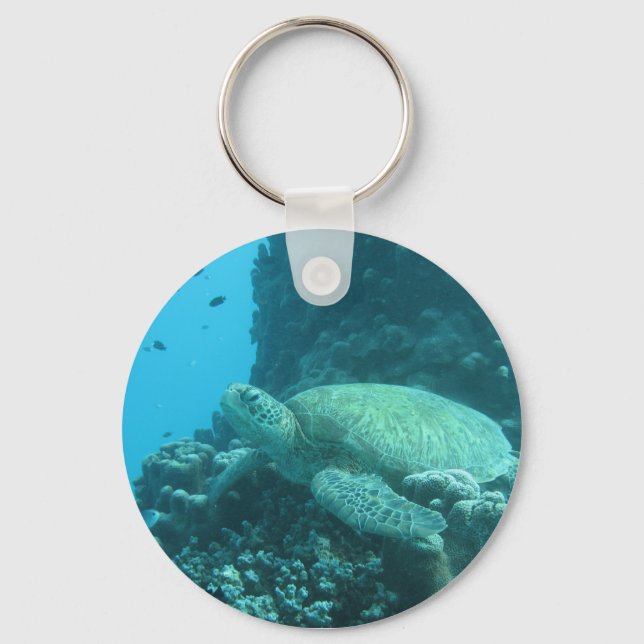 Turtle on Great Barrier Reef Keychain (Front)