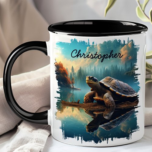 Turtle On Log Lake Reflection Mug