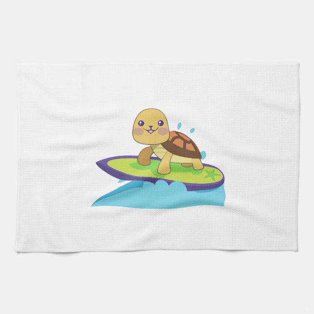 Turtle on surfboard kitchen towel (Horizontal)