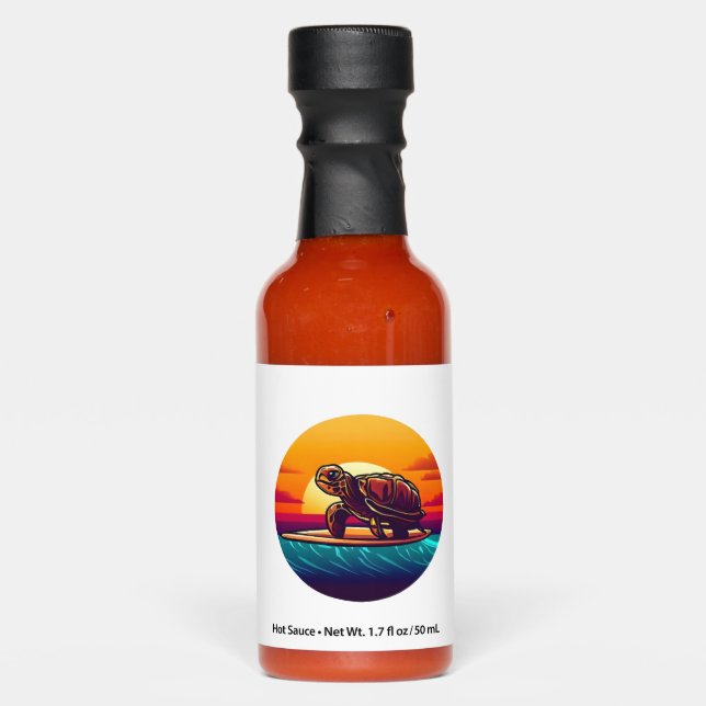 Turtle on Surfboard Sunset Hot Sauces (Front)
