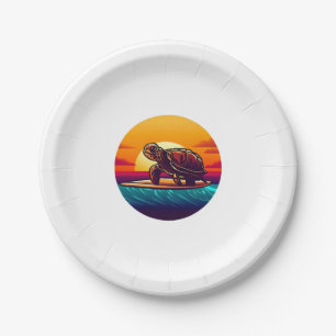 Turtle on Surfboard Sunset Paper Plates