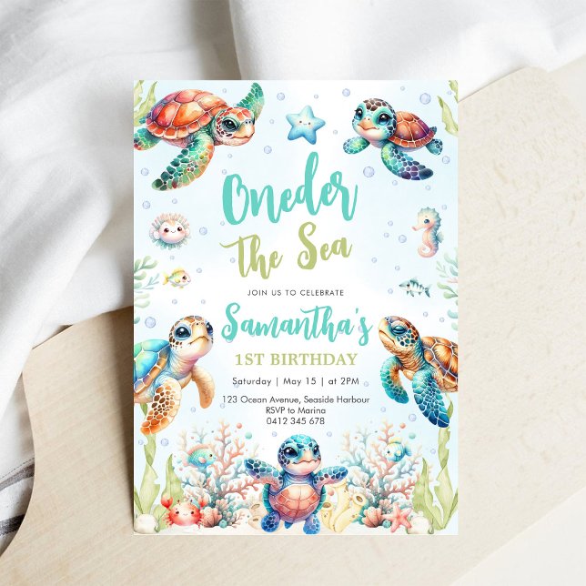 Turtle Oneder The Sea 1st Birthday Invitation (Creator Uploaded)