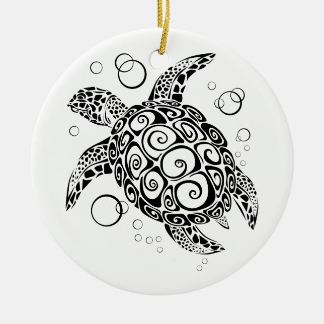 Turtle Ornament, Save the Turtles, Sea Turtle Ceramic Ornament (Front)