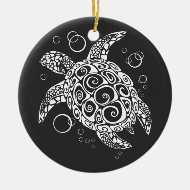 Turtle Ornaments, Surfer Life, Beach Lover, Turtle Ceramic Ornament (Front)