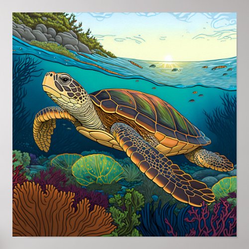 Turtle painting for childs bedroom poster