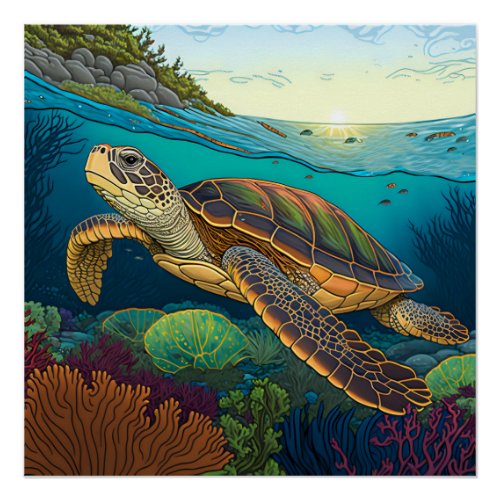 Turtle painting for childs bedroom  poster