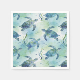 Turtle Paper Napkins, Watercolor Sea Turtle Party Napkins