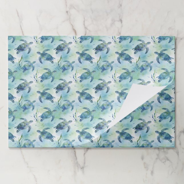 Turtle Paper Placemats, Watercolor Sea Turtle Pad (Folded)