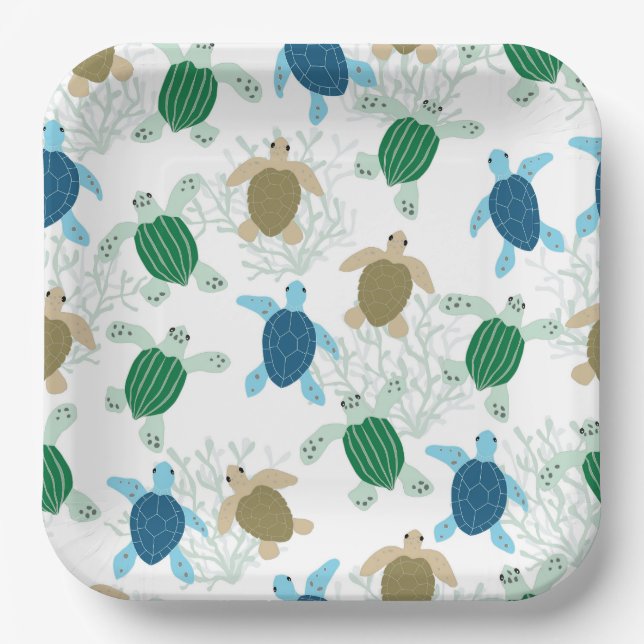 Turtle Paper Plates, Sea Turtle Ocean Party Plates (Front)