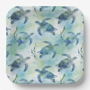 Turtle Paper Plates, Watercolor Sea Turtle Plates