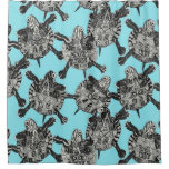 turtle party aqua blue shower curtain