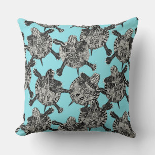 turtle party aqua blue throw pillow
