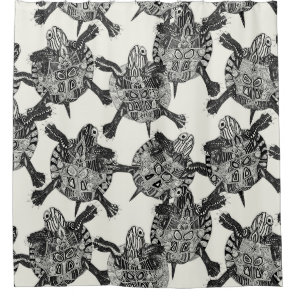 turtle party ivory black shower curtain