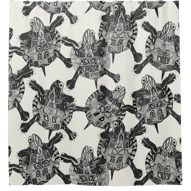 turtle party ivory black shower curtain (Front)