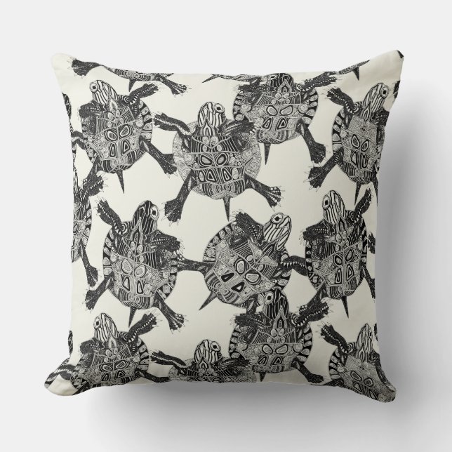 turtle party ivory black throw pillow (Front)