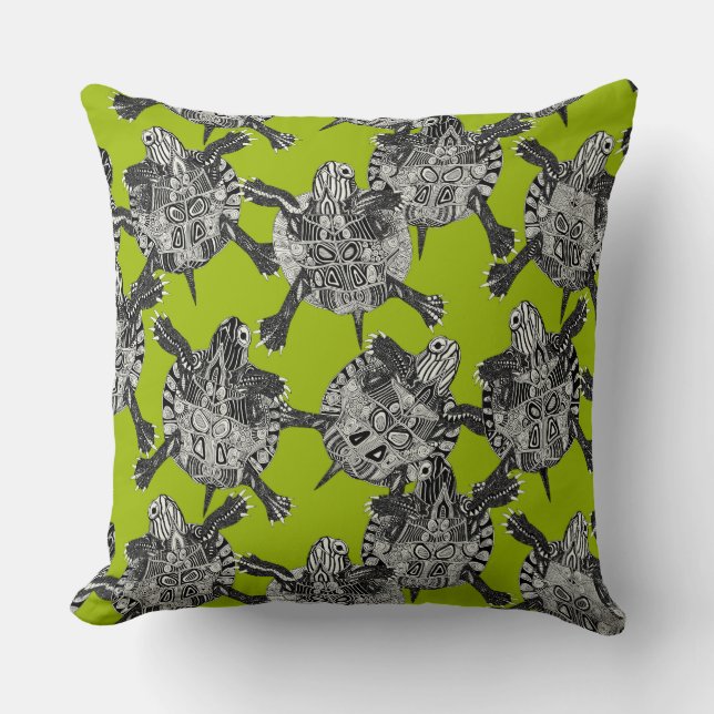 turtle party lime green throw pillow (Front)