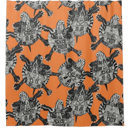 turtle party persimmon shower curtain