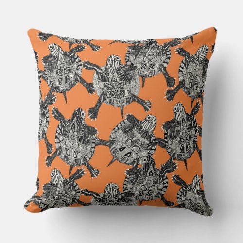 turtle party persimmon throw pillow