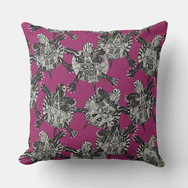 turtle party pink throw pillow (Front)