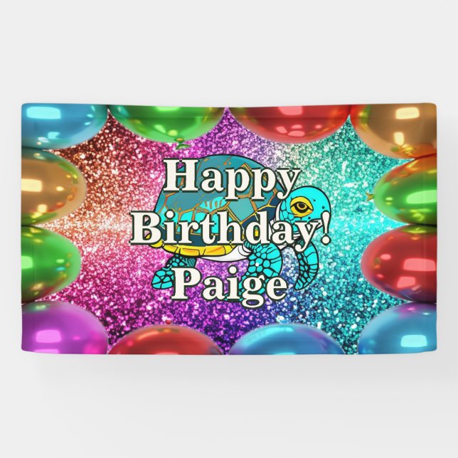 Turtle Personalized character birthday banner (Horizontal)