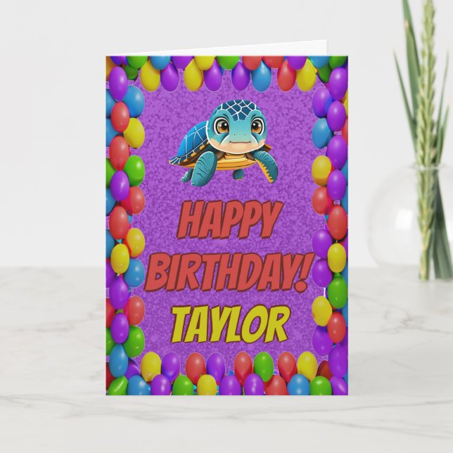 Turtle Personalized Fun Greeting Birthday Card (Front)