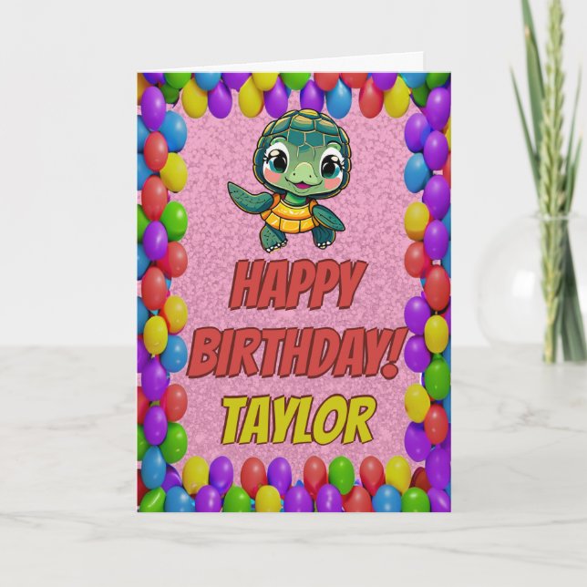 Turtle Personalized Fun Greeting Birthday Card (Front)