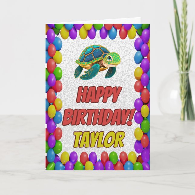 Turtle Personalized Fun Greeting Birthday Card (Front)