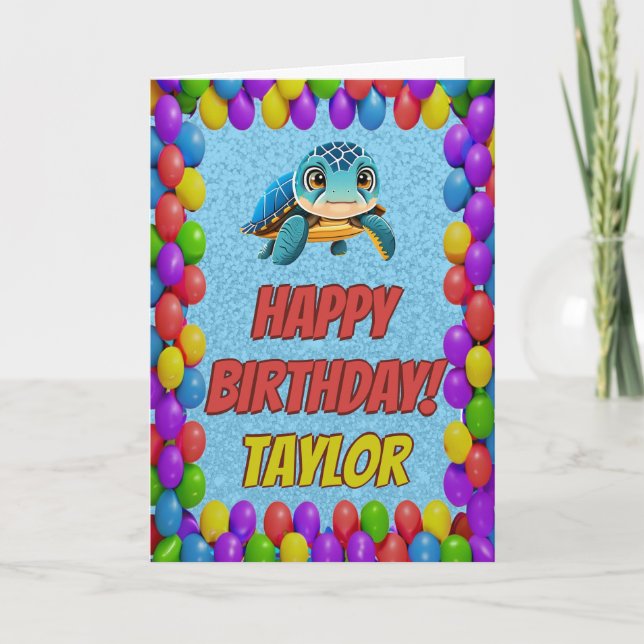 Turtle Personalized Fun Greeting Birthday Card (Front)