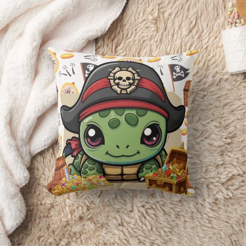 Turtle Pirate Money Throw Pillow