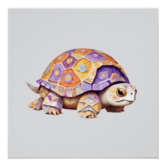 Turtle Playful Adorable Fun Animal Colorful Joyful Poster (Front)