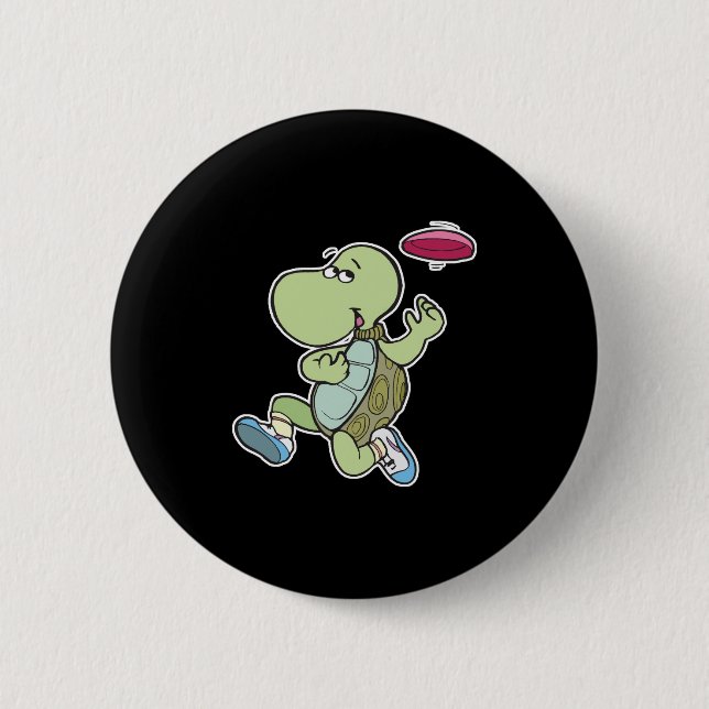 turtle playing frisbee pinback button (Front)