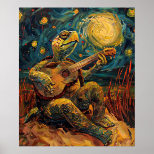 Turtle Playing Guitar Outdoors Poster