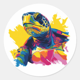 Turtle Portrait Illustration Watercolour Painting Classic Round Sticker