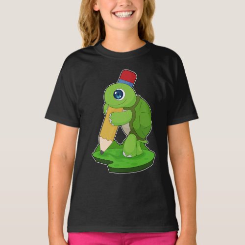 Turtle Pupil Pencil School T_Shirt