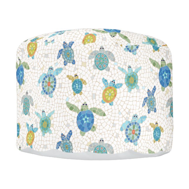Turtle Race Mosaic Pouf (Front)