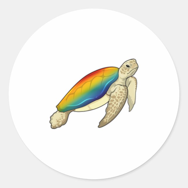 Turtle Rainbow Classic Round Sticker (Front)