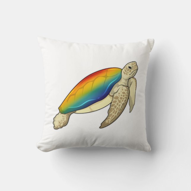Turtle Rainbow Throw Pillow (Front)