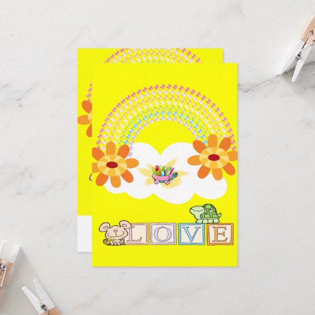 Turtle Rainbow Yellow Love Invitation  (Front/Back In Situ)