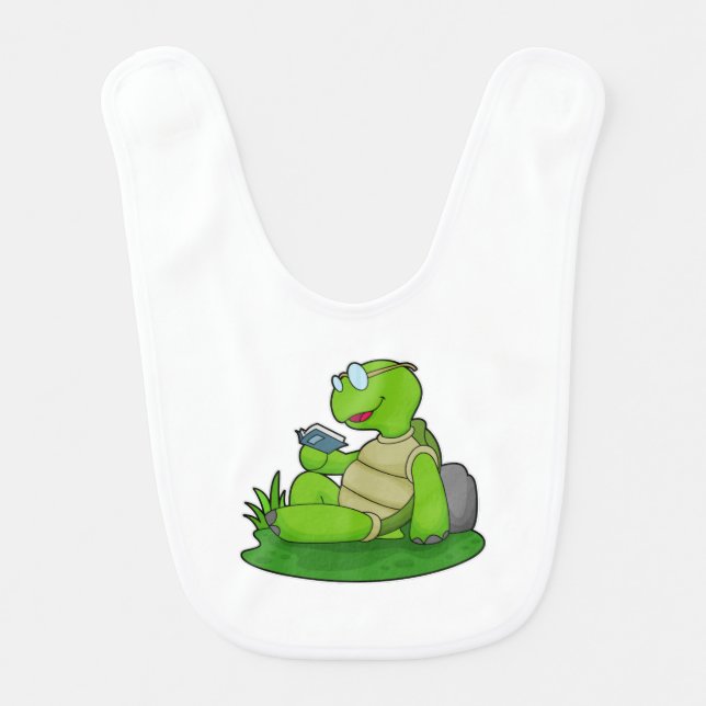 Turtle Reading Book Baby Bib (Front)