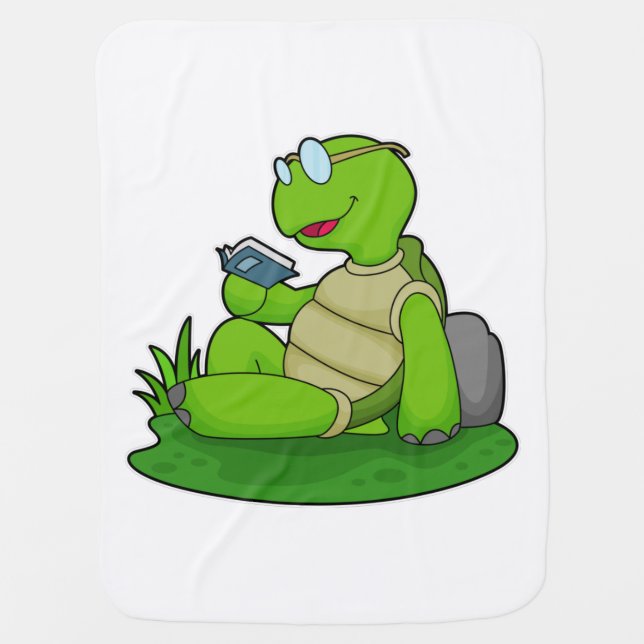 Turtle Reading Book Baby Blanket (Front)