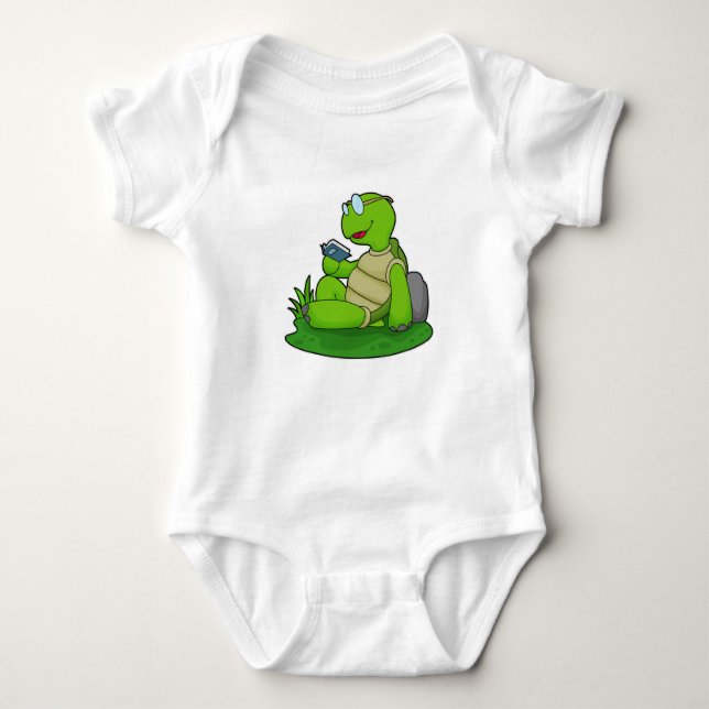 Turtle Reading Book Baby Bodysuit (Front)